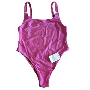 DOS Swim Santana scoop back high leg cheeky Barbiecore pink one piece L NEW